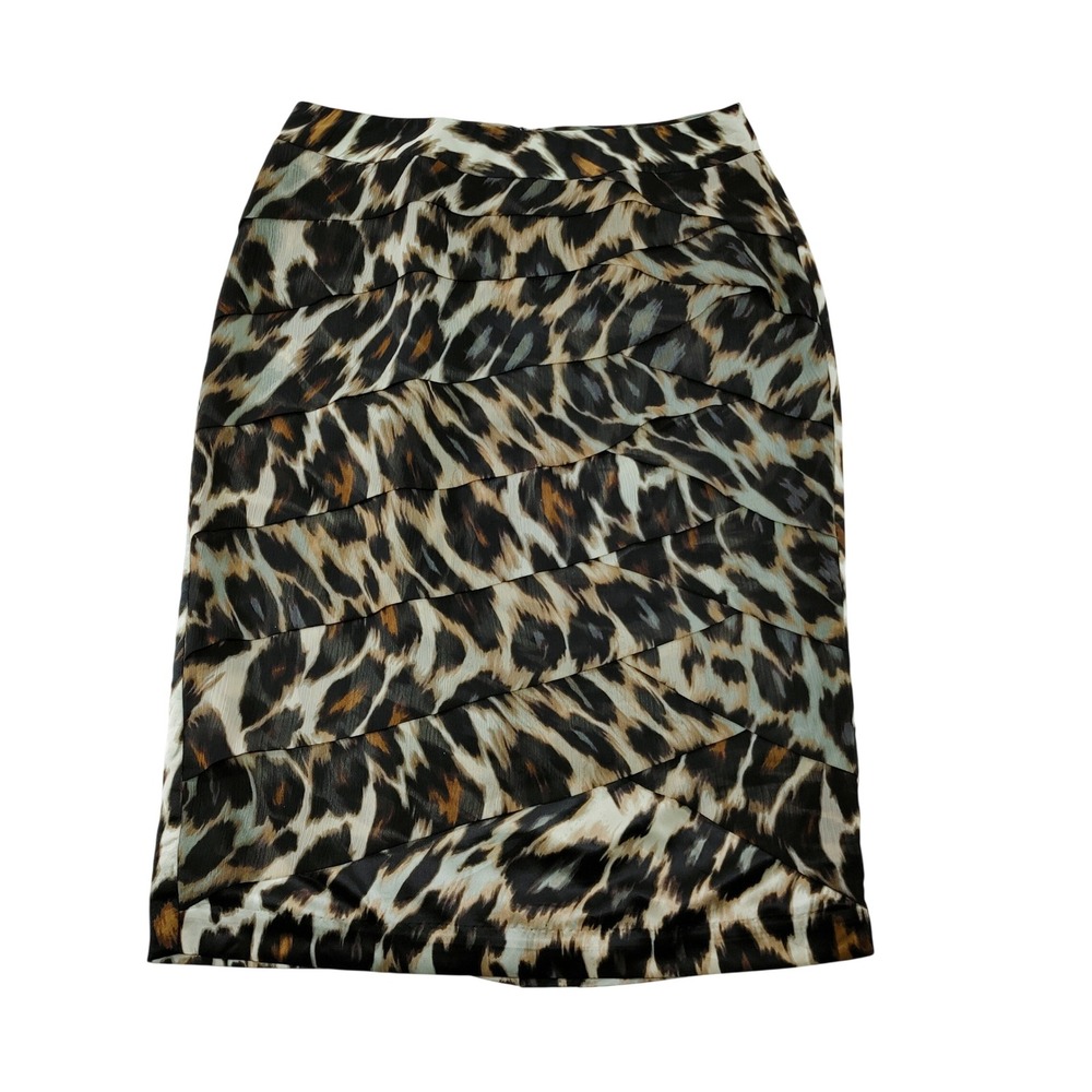 Worthington Womens Size 4 Leopard Print Tiered Ruffle‎ Pencil Skirt Brown Black